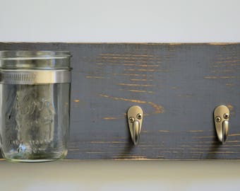 Key Hook - Key Holder - Key Hook Mason Jar Shelf - Wall Organizer