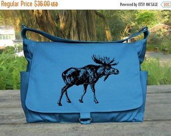 On Sale 20% off Custom print canvas messenger bag, boys school bag, travel bag, shopping bag for women, diaper bag in blue color