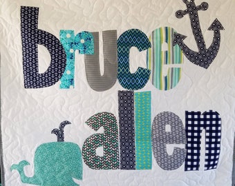 The Original Personalized Quilt 40 x 40, Baby Quilt, Raw Edge Applique Quilt, Name Quilt CC4040
