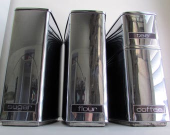 1950s Lincoln Beautyware chrome dry goods canisters, set of 4