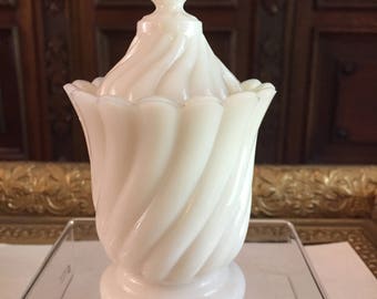 Portieux Vallerysthal White Milk Glass Mustard Pot