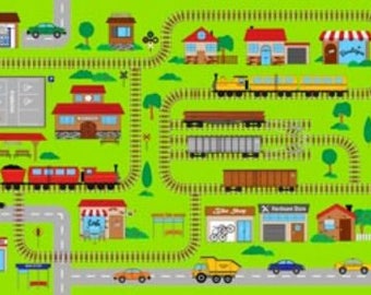 Northcott Fabric panels CONNECTOR PLAYMAT cotton quilt fabric-21139-72 railroad tracks train station