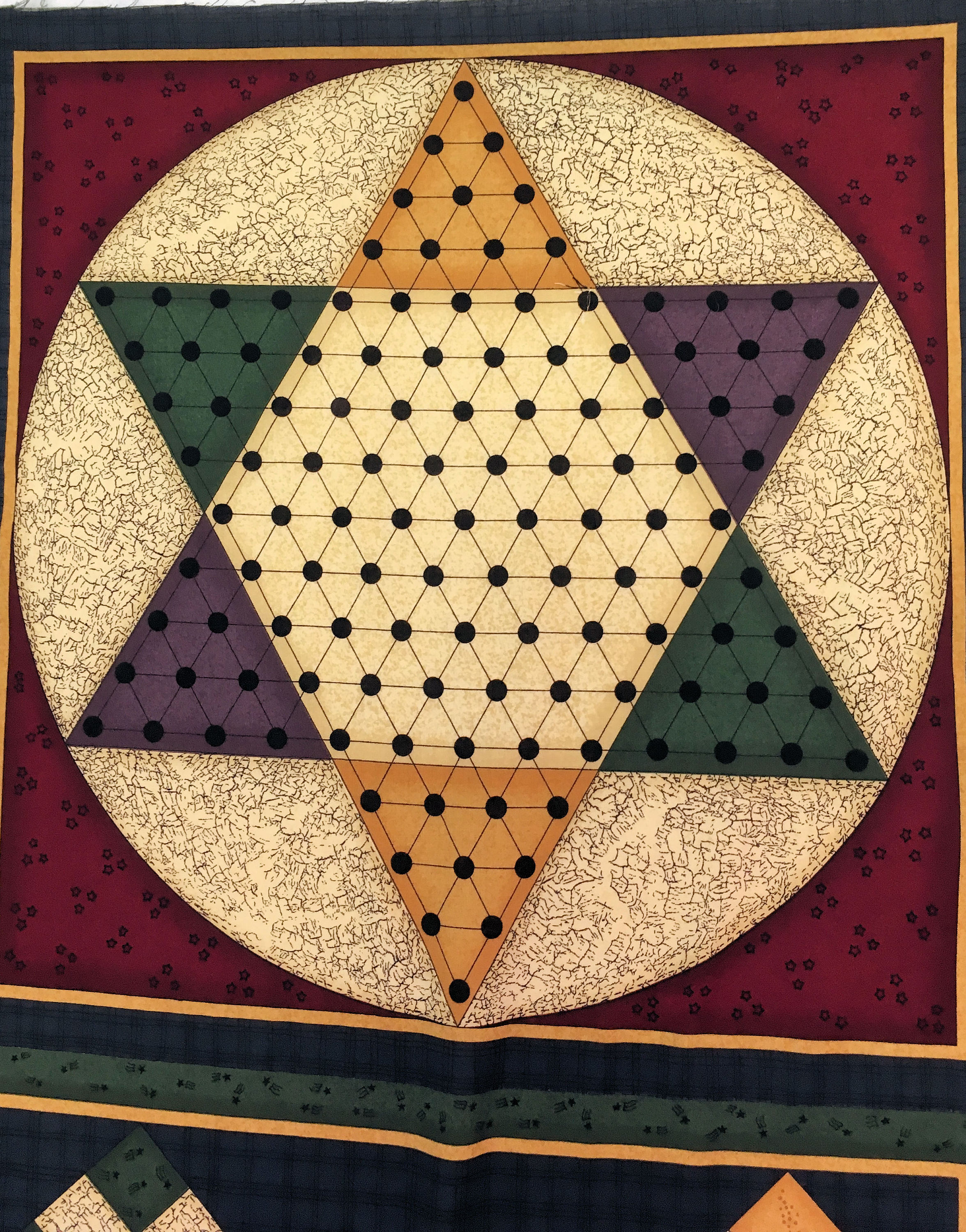 Decorative Game Board Fabric Panel Parcheesi Chinese Checkers from