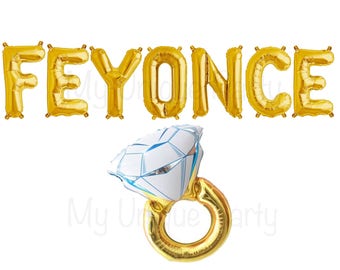 FEYONCE Letter Balloons Air Fill only “FEYONCE" Banner / Large 32” Mylar Engagement Ring Balloon Helium Quality