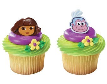 24 Dora & Boots Cupcake Rings Cake Toppers Decorations Party Favors Supplies