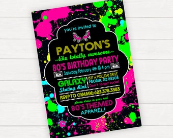 80s Party Invitation 80s Birthday Neon Birthday Party 80s Invitations Birthday Party Invitation Roller Skating Invitation Skating Party