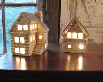 Two Miniature Lit Up Houses From Germany. So Sweet
