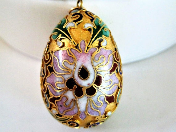 Cloisonne Pendant Necklace - Enamel Egg - Vintage Cloisonne Egg