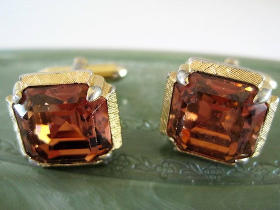 Swank Topaz Cuff Links - Gold Tone - Collectible 60's Mens - Gift for Father