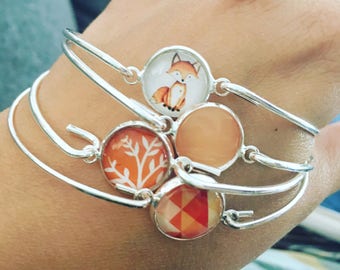 Emsemble de 4 bracelets , arbre , renard , geometrie, orange ,fox , three, geometric, jewel mix