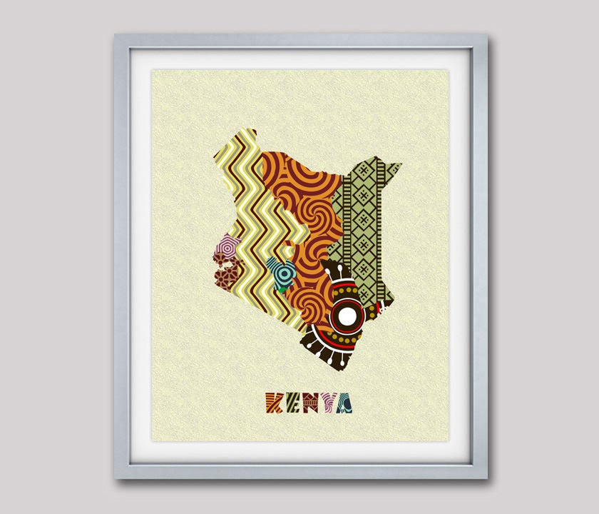 Kenyan Map With Counties Art  Print Wall  Decor  Kenyan 