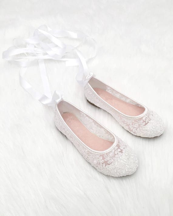 GIRLS BALLERINA SHOES Flower Girl Shoes White Lace Ballet