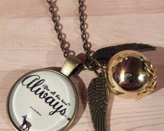 Next day ship- Harry Potter After all this time stag golden snitch necklace golden snitch charm necklace patronos charm lilly potter snape