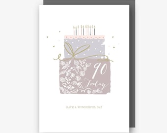 90th Birthday Card - 90 Today - Have a Wonderful Day - With Gold Foil Finishing