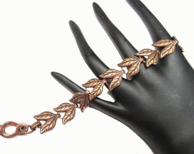 Copper Leaf link Bracelet -Vintage - mid century Modern - bangle