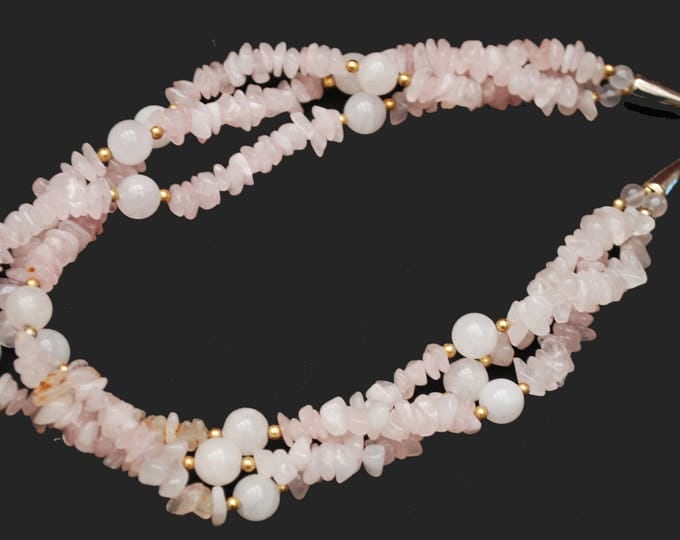 Rose Quartz Bead necklace -triple strand - pink polished gemstone beads