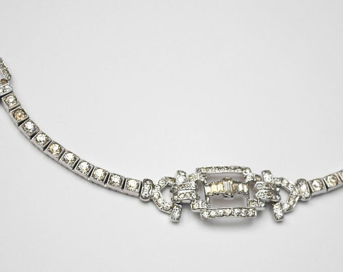 Otis Sterling Rhinestone Bracelet - Art DEco - Clear crystal stones -sterling silver - channel set - Signed - Tennis Bracelet