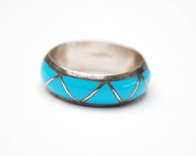 Turquoise sterling band ring - southwestern - Native American - size 6 1/2