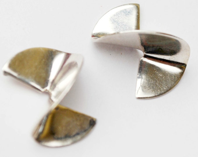 Sterling modern Earrings - Signed 925 - abstract 3 d Swirl - Modernistic - silver stud pierced earring