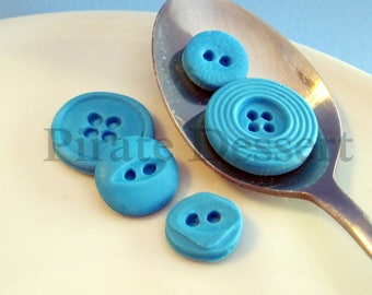 Edible Candy Buttons- Blue SUGAR BUTTONS- Fondant Buttons- Baby Shower cupcakes- Edible cake decorations- (Assorted small)(Blue) (12 pieces)