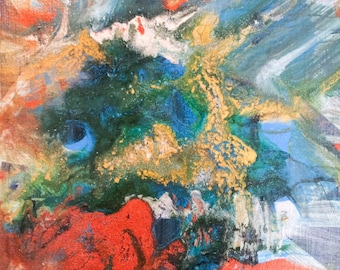 5" x 5" - Abstract acrylic painting on cradled wood panel. Title: "Melting." 5" x 5" painting.