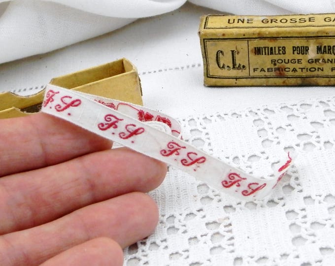 Antique 210 cm / 83 inches Unused French Fabric Laundry Labels Letters F L with Box, Clothes Initial Tags from France, Monogram Label