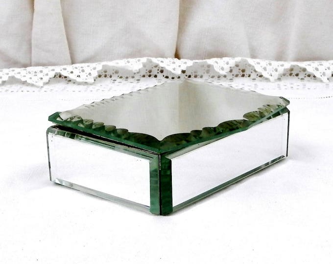 Vintage French Beveled Mirrored Jewelry Box with Satin Lining, Jewelry Trinket Glass Casket, French Shabby Chateau Chic Decor Vintage French Beveled Mirrored Jewelry Box with Satin Lining, Jewelry Trinket Glass Casket, French Shabby Chateau Chic Decor