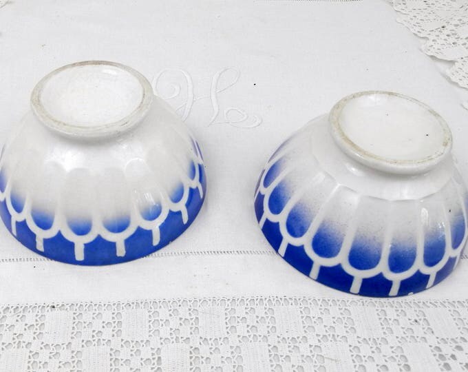 Antique Large Blue and White Coffee Bowls with Scalloped Sides from France, French Farmhouse Ceramic Café au Lait Bowls, Country Latte Bowl Antique Large Blue and White Coffee Bowls with Scalloped Sides from France, French Farmhouse Ceramic Café au Lait Bowls, Country Latte Bowl