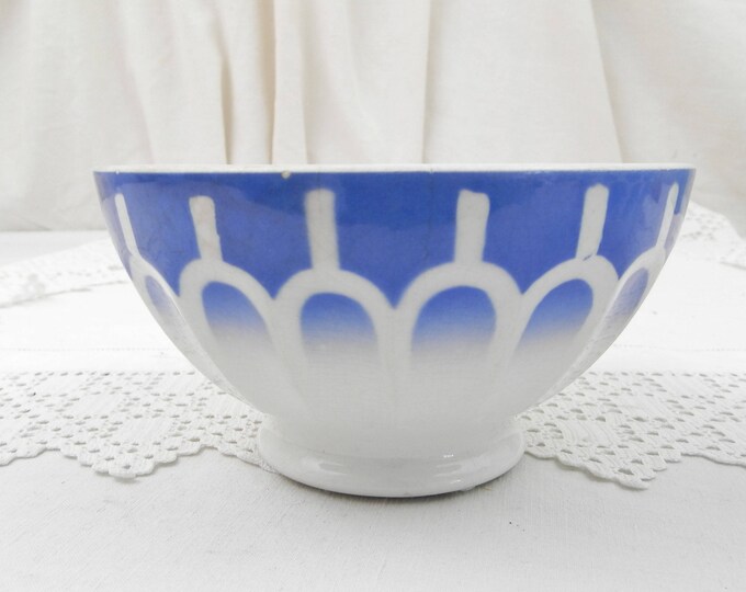 Antique Large Blue and White Coffee Bowls with Scalloped Sides from France, French Farmhouse Ceramic Café au Lait Bowls, Country Latte Bowl Antique Large Blue and White Coffee Bowls with Scalloped Sides from France, French Farmhouse Ceramic Café au Lait Bowls, Country Latte Bowl