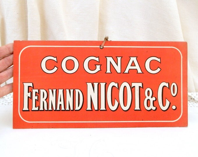 Vintage 1940s Red and White Cognac Promotional Sign from France Cognac Fernand Nicot and Co, French Publicity Advertising Barmania Vintage 1940s Red and White Cognac Promotional Sign from France Cognac Fernand Nicot and Co, French Publicity Advertising Barmania