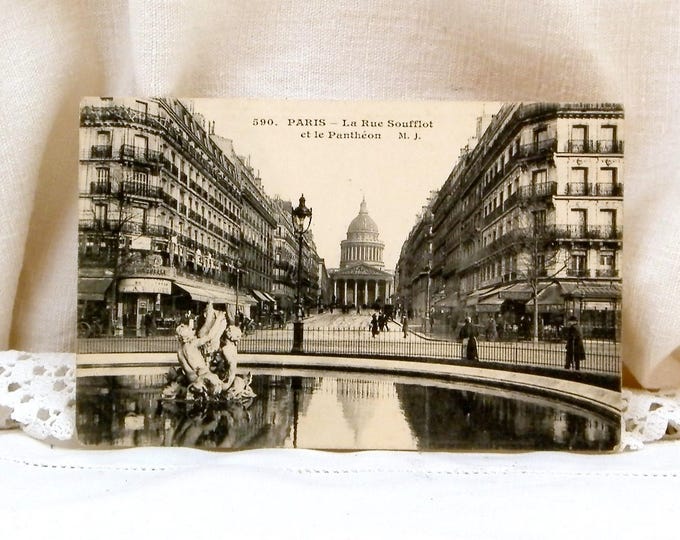 Antique French Black and White Postcard of Paris "La rue Soufflot et le Pantheon" Posted in 1915, 100 Year Old French Card, Deltiology