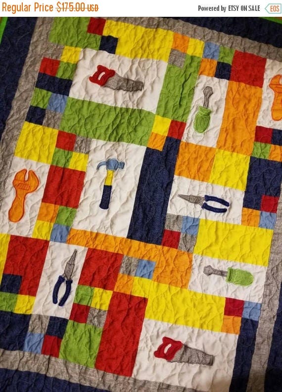 ON SALE Tool Crib Quilt Boy Nursery Boy Crib Quilt Custom