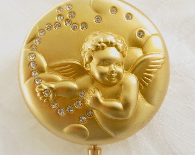 Estee Lauder Cherub Compact, April Angel Compact, Vintage Vanity Rhinestone Accents, Never Used