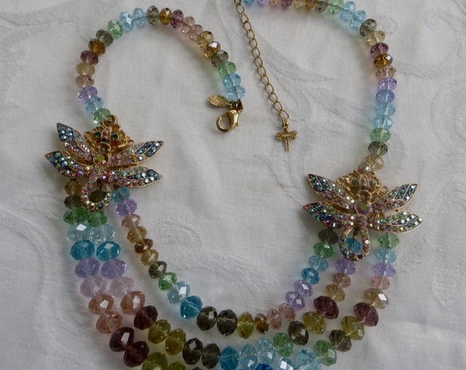 KIRKS FOLLY Necklace, Dream of the Dragonfly, Rainbow Bead Necklace, Vintage Kirks Folly Jewelry
