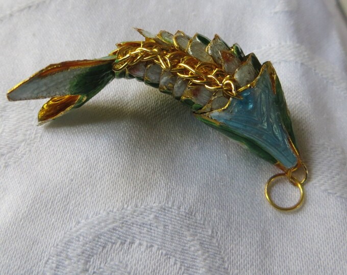 Koi Fish Pendant Enamel Reticulated Fish, Vintage Asian Export Jewelry, Vintage Koi Pendant Fish Necklace