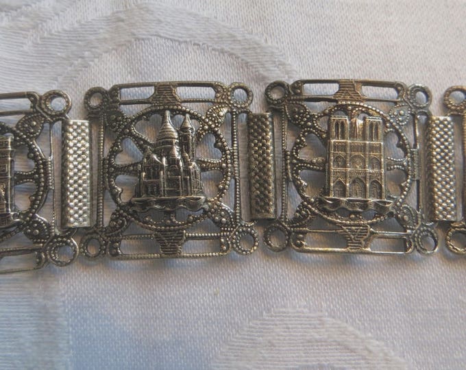 Vintage Paris Souvenir Bracelet, Paris Landmarks, Vintage Paris Jewelry, Eiffel Tower, Notre Dame, Parisian Bracelet
