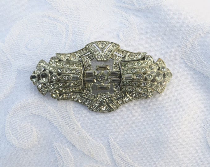 Art Deco Duette Brooch, Rhinestone Duette Pin, Deco Dress Clips, Vintage 1950s Art Deco Jewelry, Convertible Rhinestone Brooch