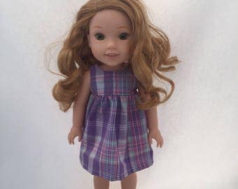 Doll Clothes - 14.5" Doll Clothes - Outfit for Dolls - Dress for Doll - Purple -Plaid - Wellie Wisher Dress