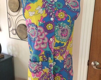 Mod Flower Power 1960s Smock Top
