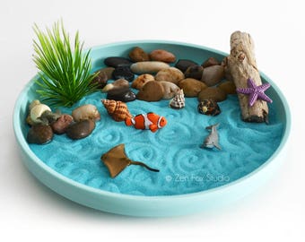 Mini Zen Garden // Ocean // Desk Accessory // DIY Zen Kit // Driftwood // Seashells // Beach Tabletop Decor // Sand Art // Meditation