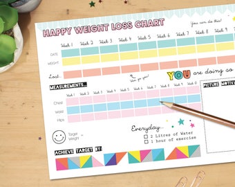 Weight Loss Diet Chart Printable - Instant Download Diet Planner - Print at Home - Downloadable Organiser - Healthy Planner - Digital File