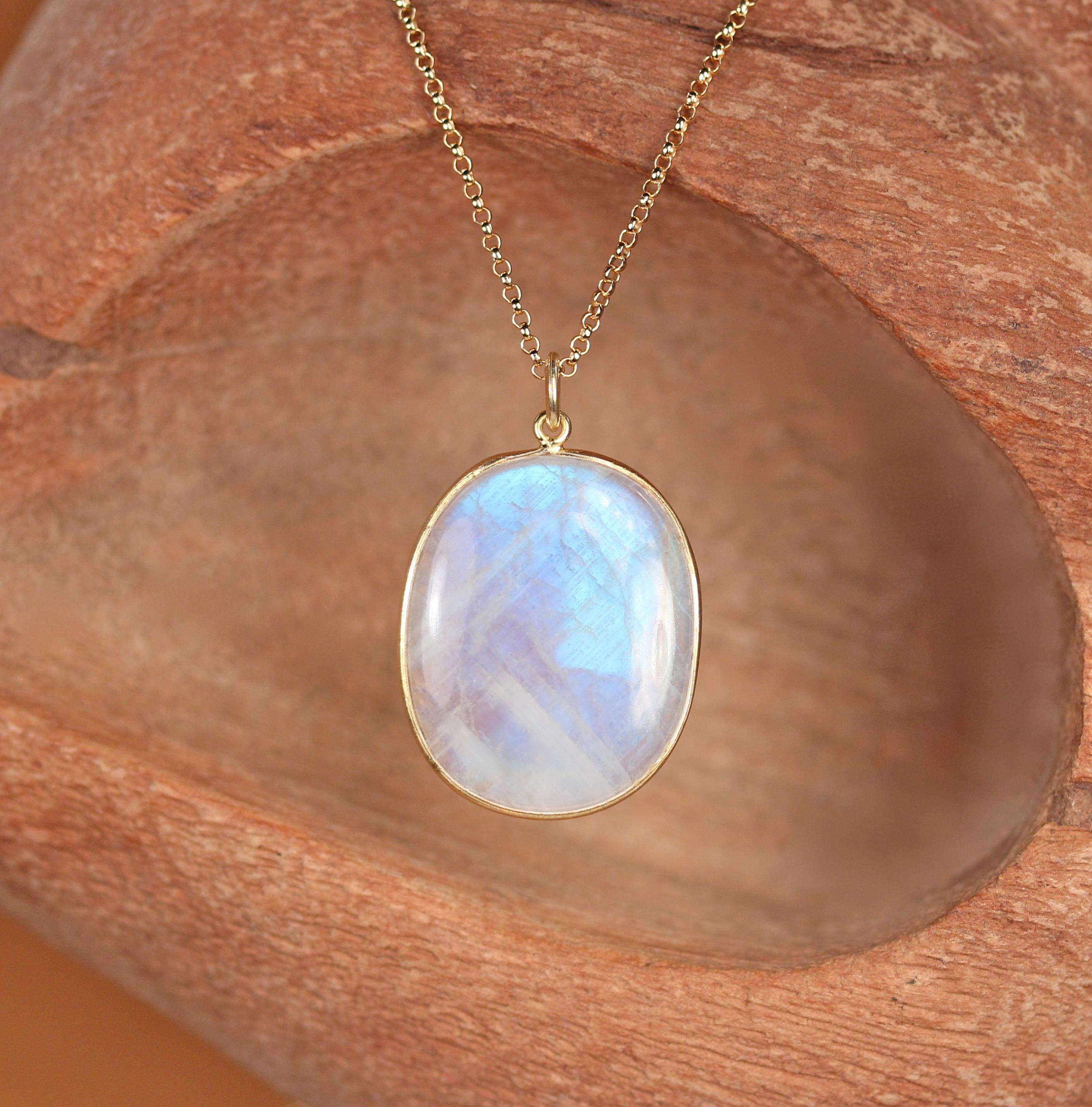 Large rainbow moonstone necklace crystal necklace june