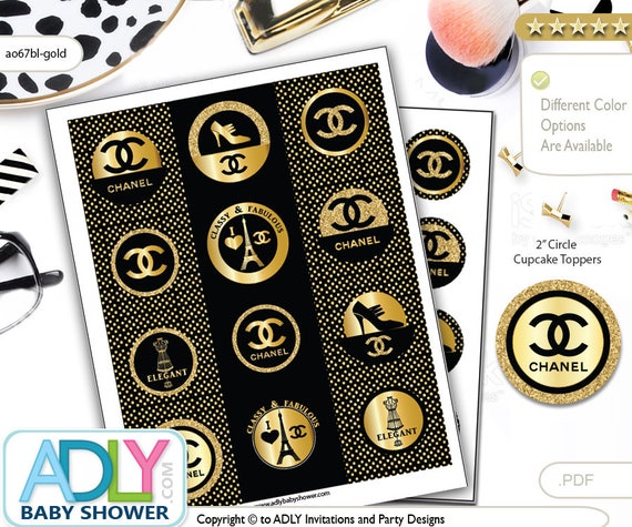 Coco Chanel Cupcake Toppers Gold Black for a Any Celebration Printable ...