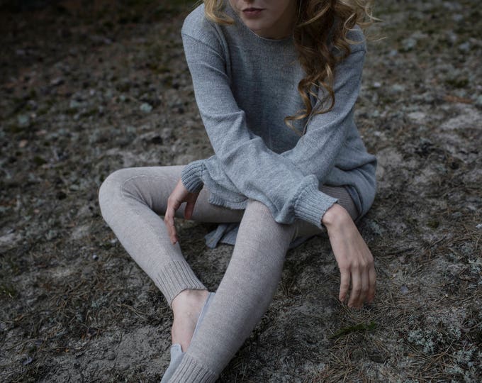Alpaca leggings for woman / adult knit pants / alpaca woolleggings / slim fit knitted pants / gray charcoal brown / warm woman leggings