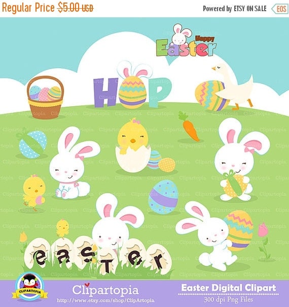 50% OFF SALE Easter digital clipart "EASTER Clipart" Easter rabbit clip art , Easter bunny clipart, Easter Egg Clipart /instant download Il_570xn
