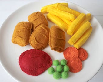 Felt Food Chicken Nuggets and Chips Felt Play Food Set, Felt Kids Meals, Plush Toys for Pretend Play, Perfect for Play Kitchen!