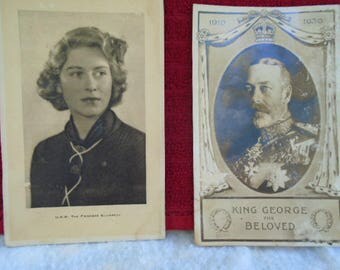 2 Vintage Royal Family Postcards King George Princess Elizabeth
