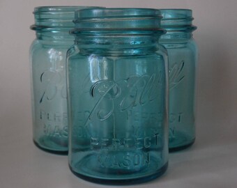 One Mason jar antique blue ball jar pint size jars vintage canning jars Ball Perfect Mason 1900s Ball blue canning jar blue pint canning jar