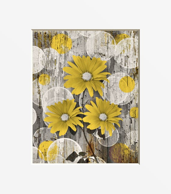 Daisy Wall Decor Rustic Modern Yellow Flowers Yellow