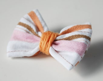 37 orange pink white striped bow brooch